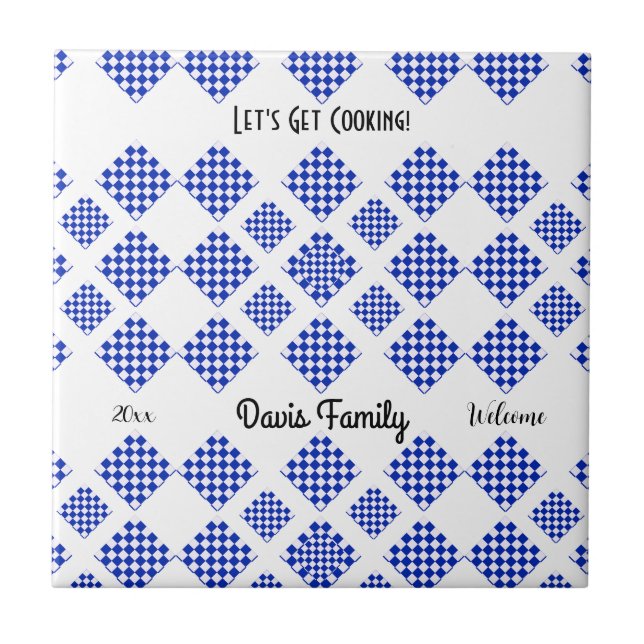 Blue and White Chequered  Tile (Front)