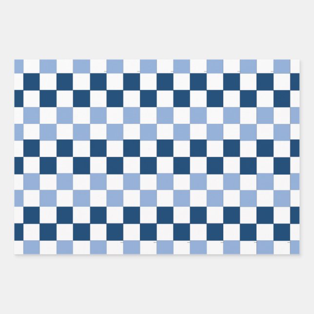 Blue and White Chequered Wrapping Paper Sheets (Front)