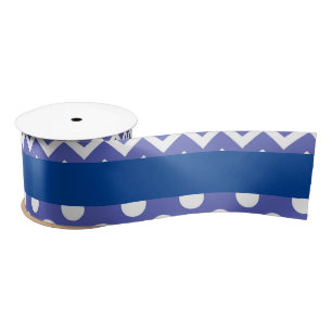 Blue and White Chevron and Polka Dots Satin Ribbon