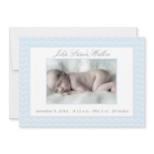 Blue and White Chevron Baby Birth Announcement