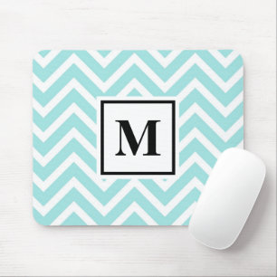 Blue and White Chevron Pattern Monogram Mouse Mat