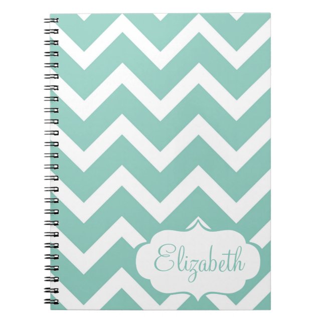 Blue and White Chevron Personalised Notebook (Front)