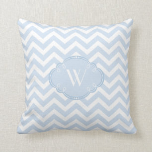 Blue and White Chevron with Monogram Cushion