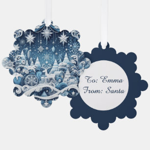 Blue and White Chic Christmas Gift Tag Tree Decoration Card
