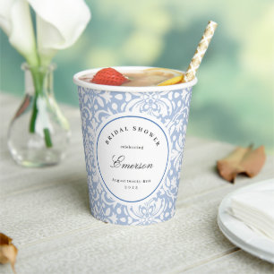 Blue and White Chic Feminine Damask Pattern Paper Cups