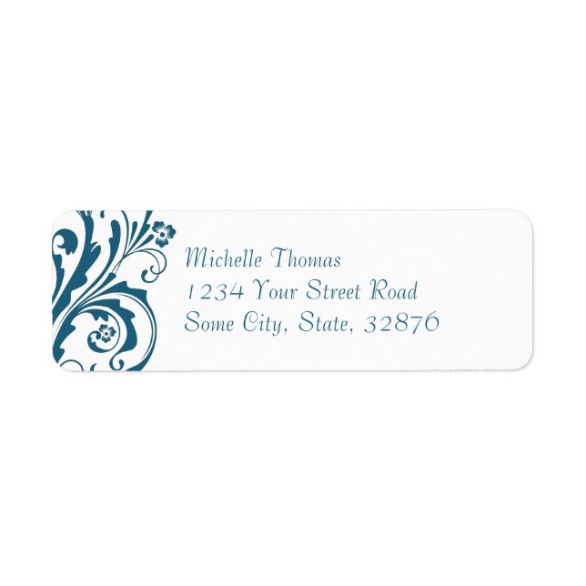Blue and White Chic Floral Return Address (Front)