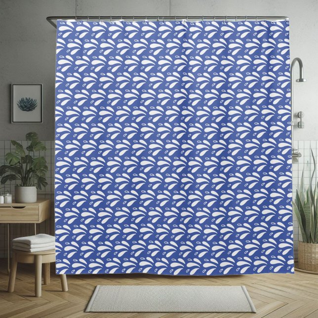 Blue and White Chic Ocean Splash Pattern Shower Curtain (Creator Uploaded)