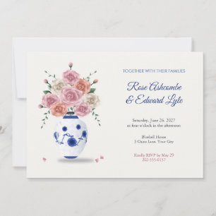 Blue and White China Vase and Roses Wedding Invitation