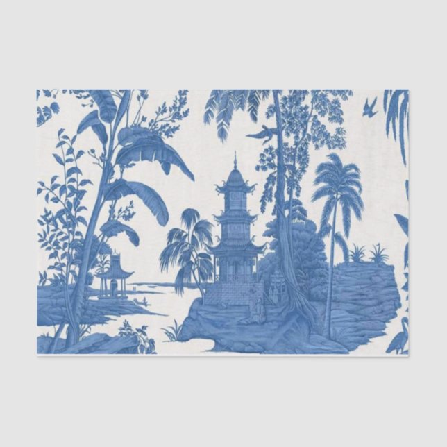 Blue and White Chinese Chinoiserie Decoupage Tissue Paper (Front)