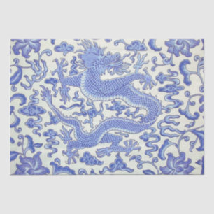 Blue and White Chinese Dragon Floral Decoupage Tissue Paper