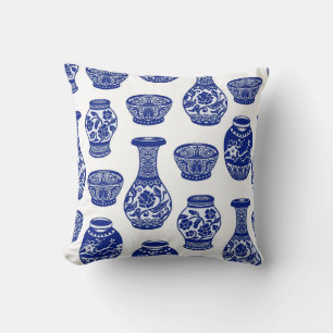 Blue and White Chinese Porcelain Pottery Vases Cushion