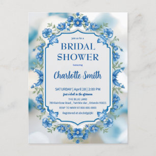 blue and white Chinoiserie antique bridal shower Announcement Postcard