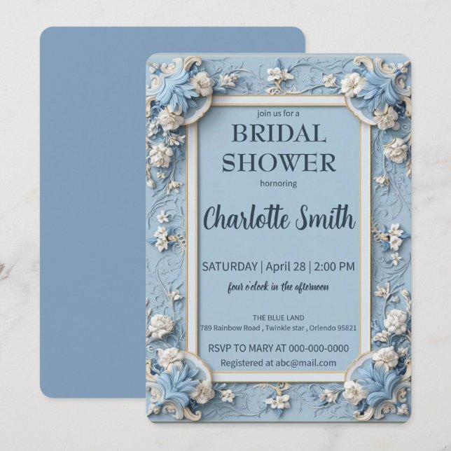 Blue and white Chinoiserie antique bridal shower Invitation (Front/Back)