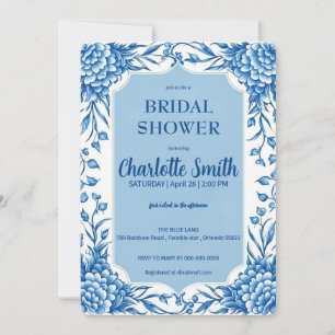 blue and white Chinoiserie antique bridal shower Invitation