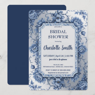 Blue and white Chinoiserie antique bridal shower Invitation