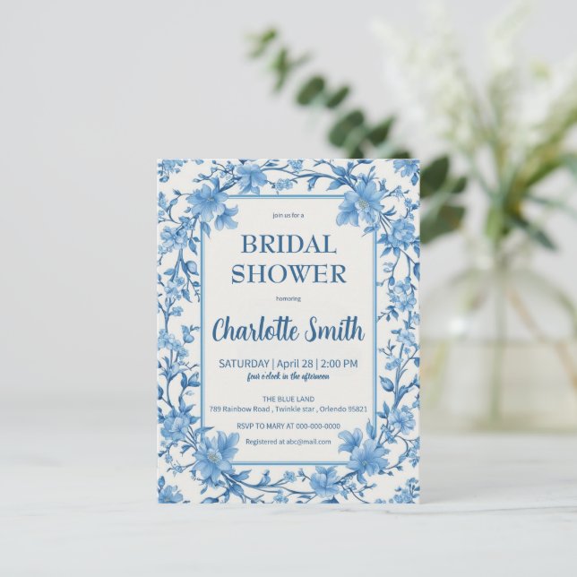 blue and white Chinoiserie antique bridal shower Postcard (Standing Front)