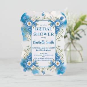 blue and white Chinoiserie antique bridal shower Save The Date