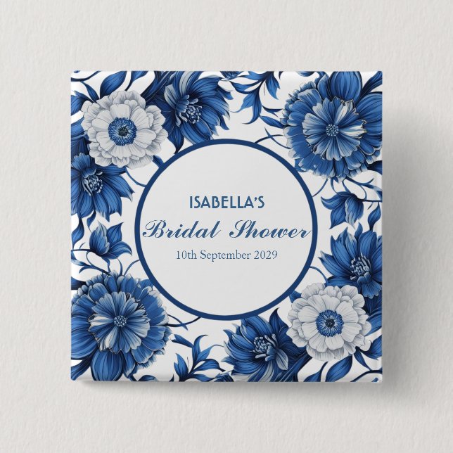 blue and white Chinoiserie antique Pattern bridal  15 Cm Square Badge (Front)