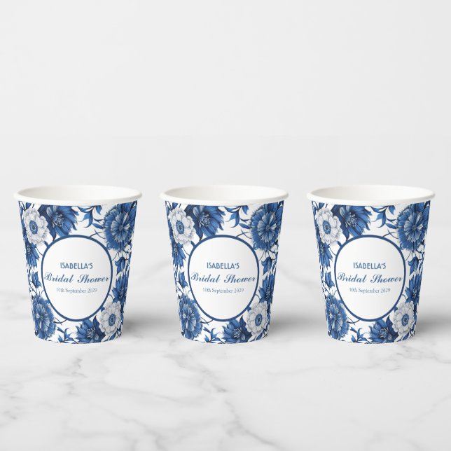 blue and white Chinoiserie antique Pattern bridal  Paper Cups (Multi)