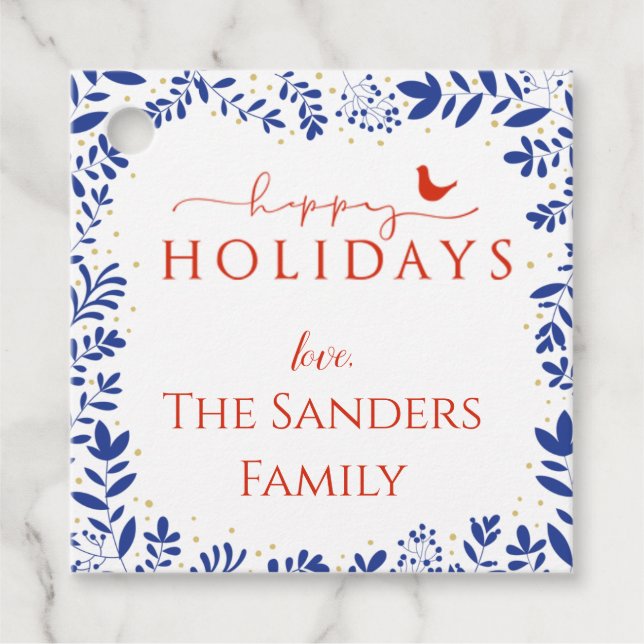 Blue and White Chinoiserie , Bird Gift Tag (Front)