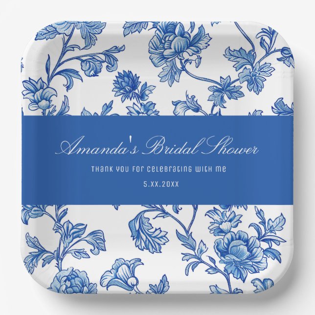 Blue and White Chinoiserie Bridal Shower  Paper Plate (Front)