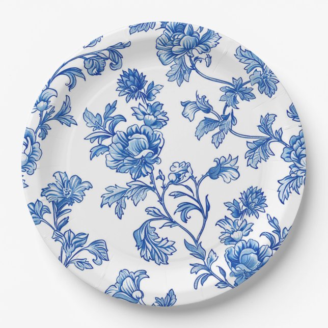 Blue and White Chinoiserie Bridal Shower  Paper Plate (Front)