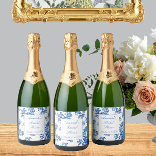 Blue and White Chinoiserie Bridal Shower Sparkling Wine Label