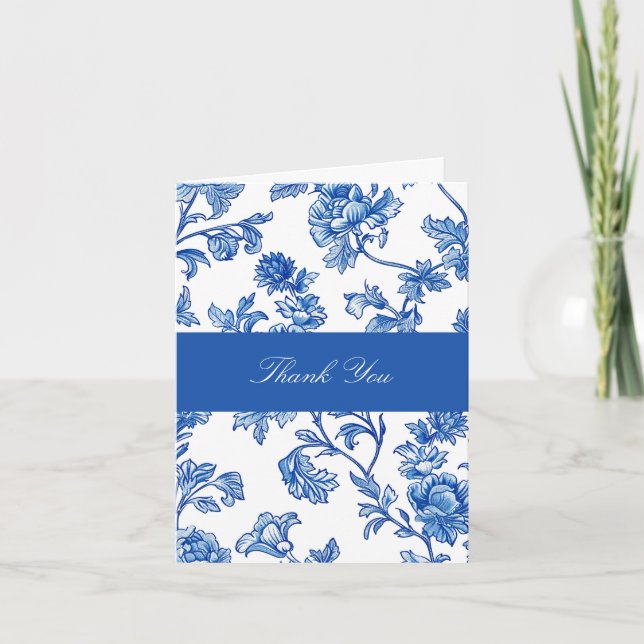 Blue and White Chinoiserie Bridal Shower  Thank You Card (Front)