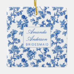 Blue and White Chinoiserie Bridesmaid Gift Ceramic Ornament
