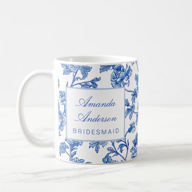 Blue and White Chinoiserie Bridesmaid Gift Coffee Mug (Left)