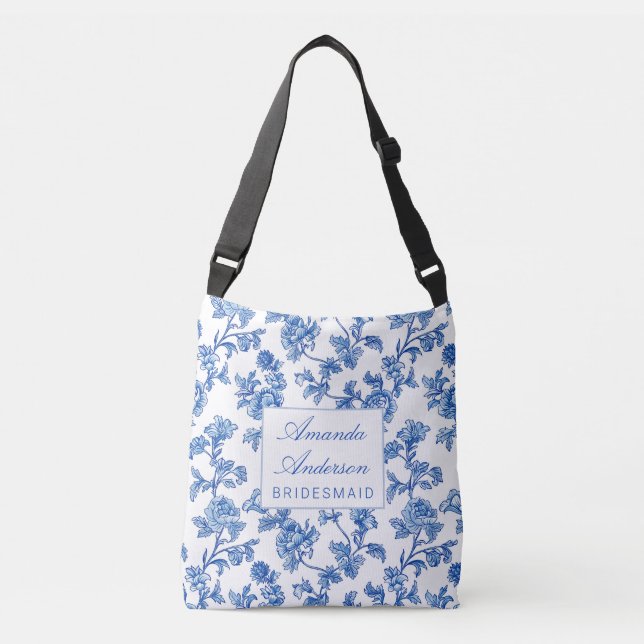 Blue and White Chinoiserie Bridesmaid Gift Crossbody Bag (Front)