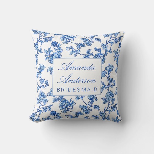 Blue and White Chinoiserie Bridesmaid Gift Cushion (Front)