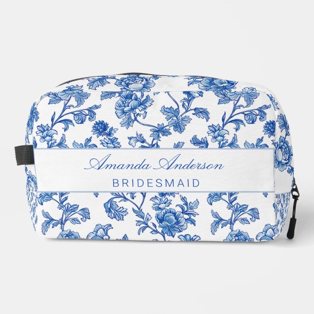 Blue and White Chinoiserie Bridesmaid Gift Dopp Kit (Front)