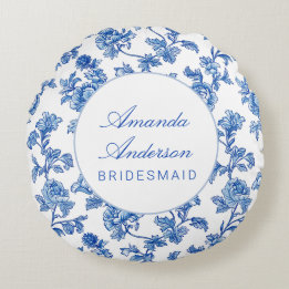 Blue and White Chinoiserie Bridesmaid Gift Round Cushion