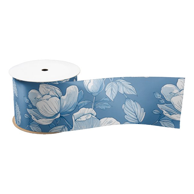 Blue and White Chinoiserie Bridesmaid Gift Satin Ribbon (Spool)