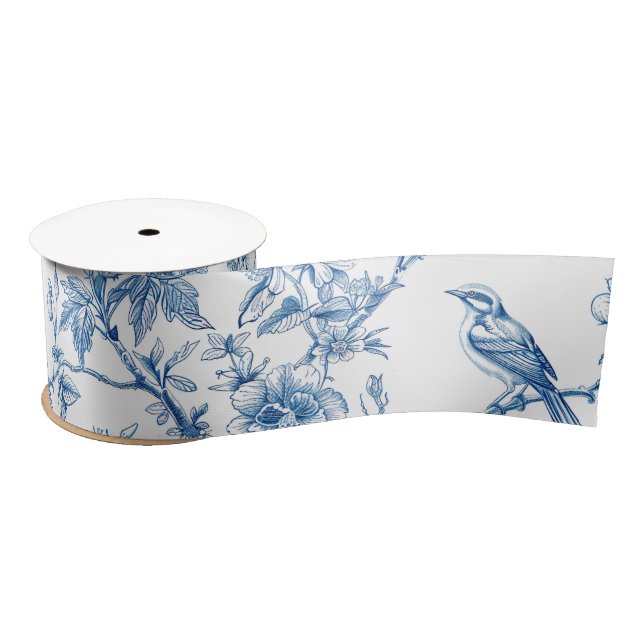 Blue and White Chinoiserie Bridesmaid Gift Satin Ribbon (Spool)