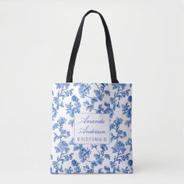 Blue and White Chinoiserie Bridesmaid Gift Tote Bag
