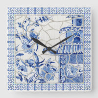 Blue and White Chinoiserie Chic Bird Floral Mosaic