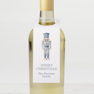 Blue and White Chinoiserie Christmas Nutcracker Bottle Tag