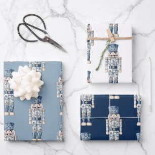 Blue and White Chinoiserie Christmas Nutcracker Wrapping Paper Sheet