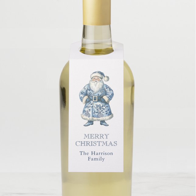 Blue and White Chinoiserie Christmas Santa Bottle Tag (Creator Uploaded)