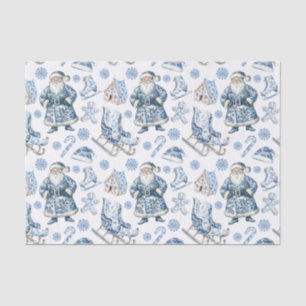 Blue and White Chinoiserie Christmas Santa Tissue Paper