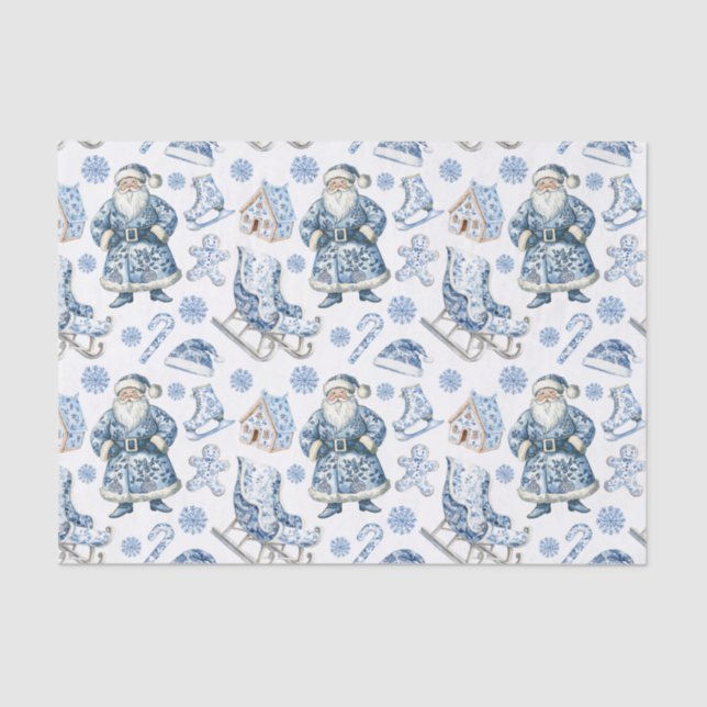 Blue and White Chinoiserie Christmas Santa Tissue Paper (Front)