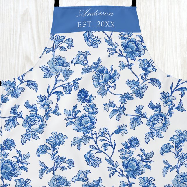 Blue and White Chinoiserie Custom Name Apron (Creator Uploaded)