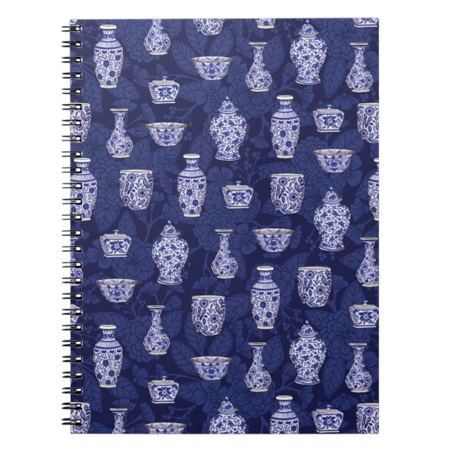 Blue and White Chinoiserie/ Delftware Pottery Notebook (Front)