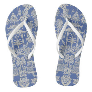 Blue and White Chinoiserie Flip Flops