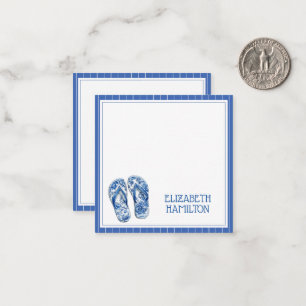 Blue and White Chinoiserie Flip Flops on Stripes Card