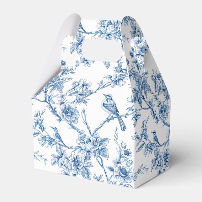 Blue and White Chinoiserie Floral Birds Favour Box (Front Side)