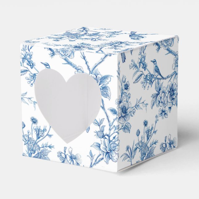 Blue and White Chinoiserie Floral Birds Favour Box (Front Side)