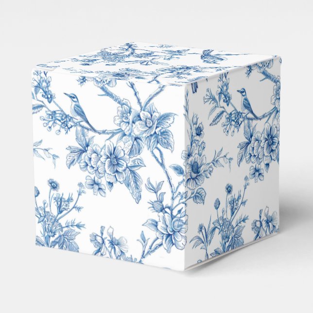 Blue and White Chinoiserie Floral Birds Favour Box (Front Side)
